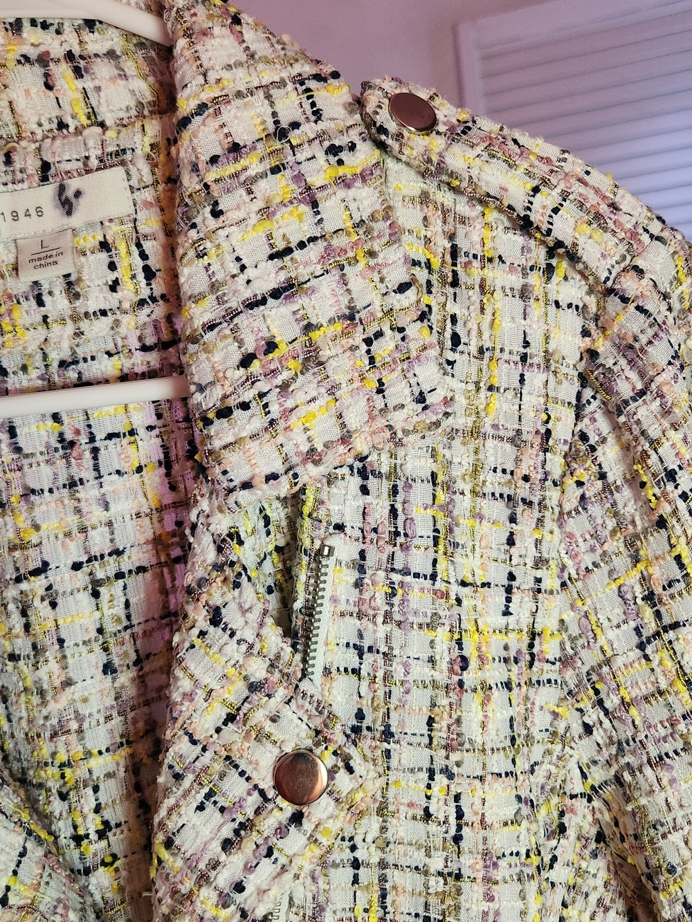 C. EST. 1946 Women's Pastel Multicolor Tweed Moto Jacket Size L